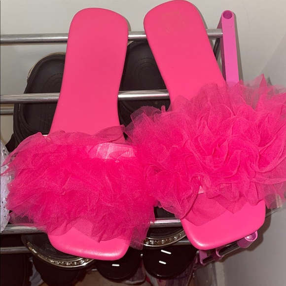 Pink Ruffled Slide Sandals - Picture 1 of 4